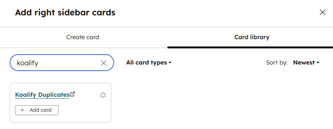 Add the Koalify Duplicates Card