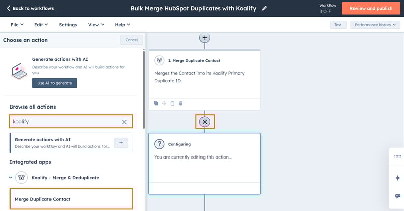 Add the Merge Duplicate Contact action