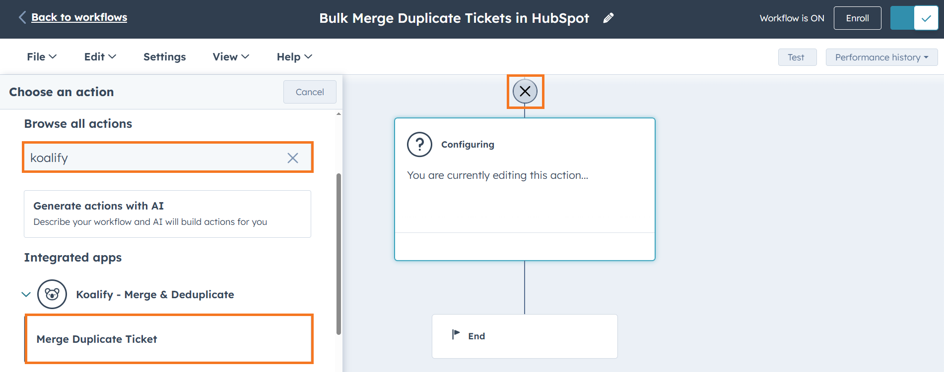 Add the Merge Duplicate Ticket action
