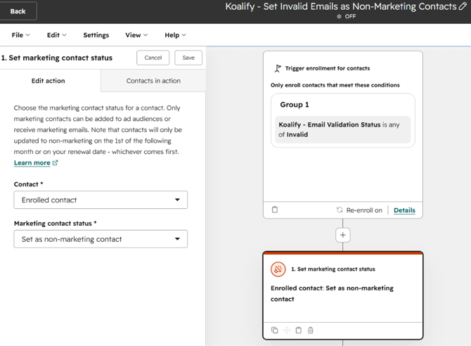 Add the set as non-marketing action