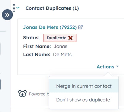 Broard HubSpot Duplicate Contact Merge Using Koalify Duplicate Cards