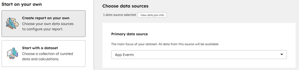 Choose App Events as the primary data source for your report.