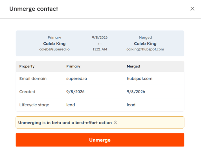 Click Unmerge and review the properties