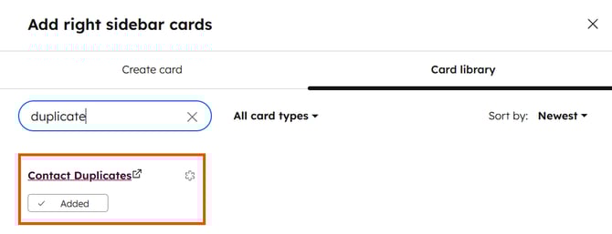 Click on Card Library & search for duplicate to add the Koalify duplicate card