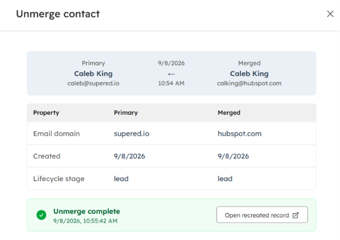 Confirm the unmerge (and mark as non-duplicates)