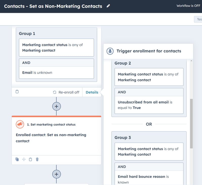 Contact Workflows - Set as Non-Marketing Contacts