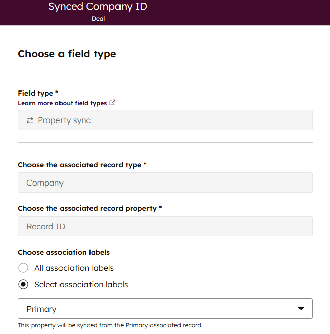 Create a custom deal property for the associated company ID
