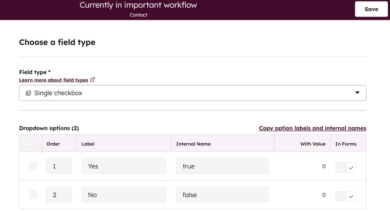 Create a custom property Currently Enrolled in Imporant Workflow