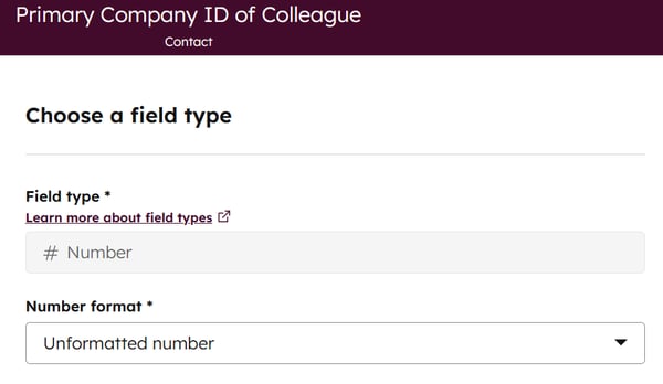 Create a custom property for the Rimary Company ID of a colleague in HubSpot