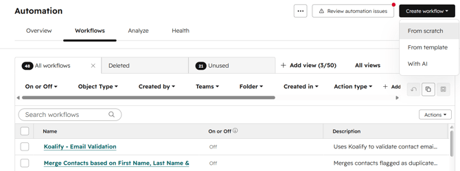 Create a new workflow for email validation