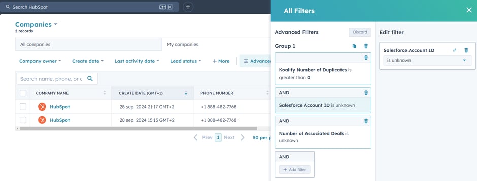 Create a view of duplicate companies that are not synced