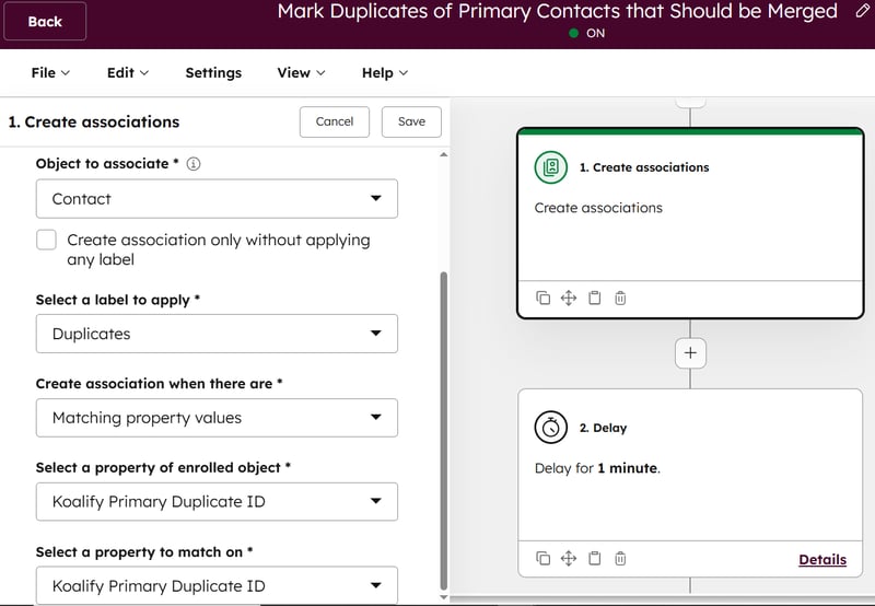 Create associations between the enrolled (primary) contact and its duplicates