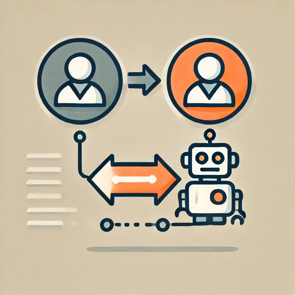 DALL·E 2024-11-11 15.26.30 - Create a minimalist and flat design image in HubSpots brand colors to illustrate merging two contacts in bulk, with the addition of a robot emoji to 