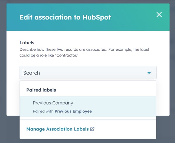 Edit Associaton in HubSpot and label as previous company