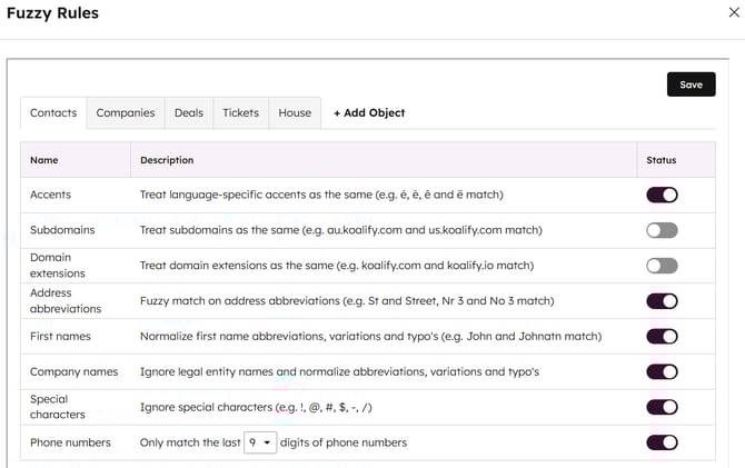 Edit a Koalify Fuzzy Rule to Capture Close Duplicates in HubSpot