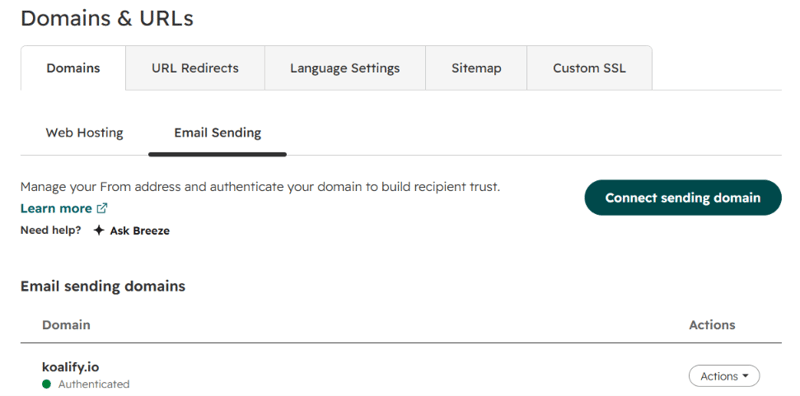 Email authentication in HubSpot