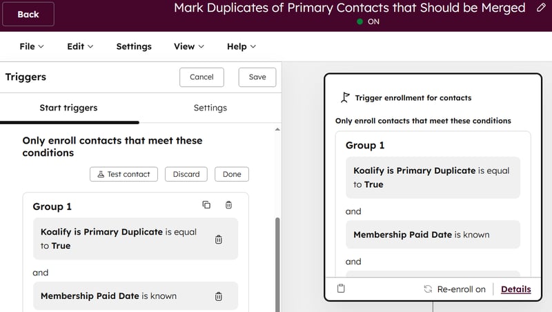 Enrollment primary record that should absorb non-primary records when they merge