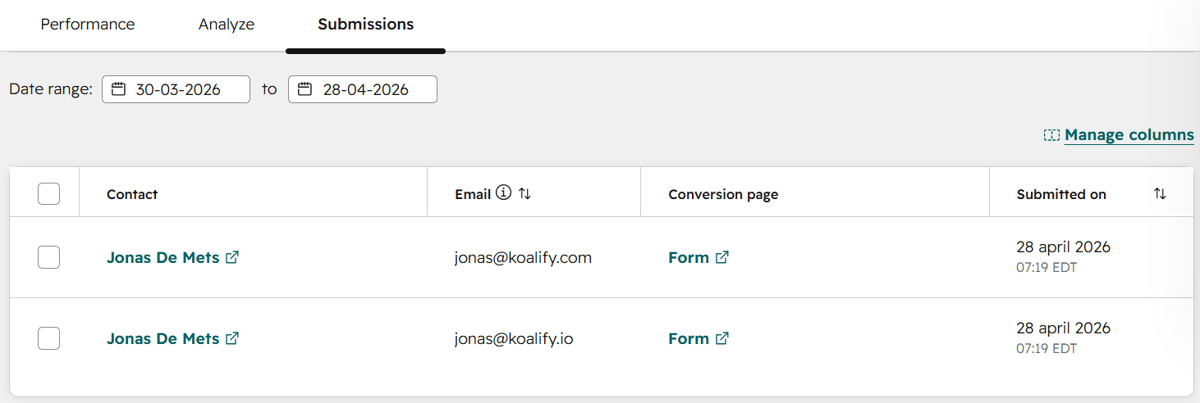 Form submissions with different email addresses