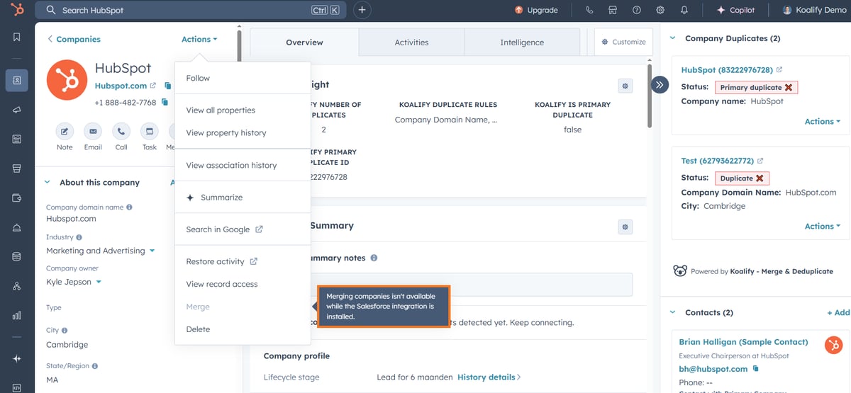 How Koalify Company Merges Work with the Salesforce Integration Enabled