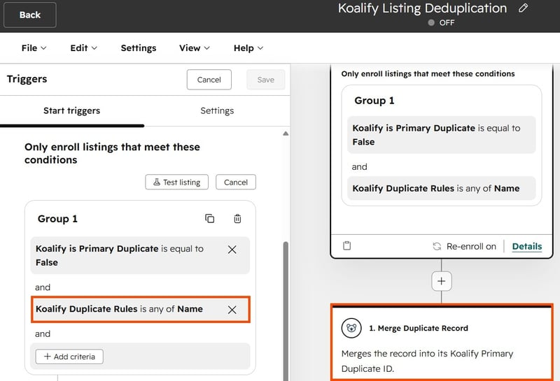 How to Bulk Merge HubSpot Listings Duplicates with the Koalify Workflow Action