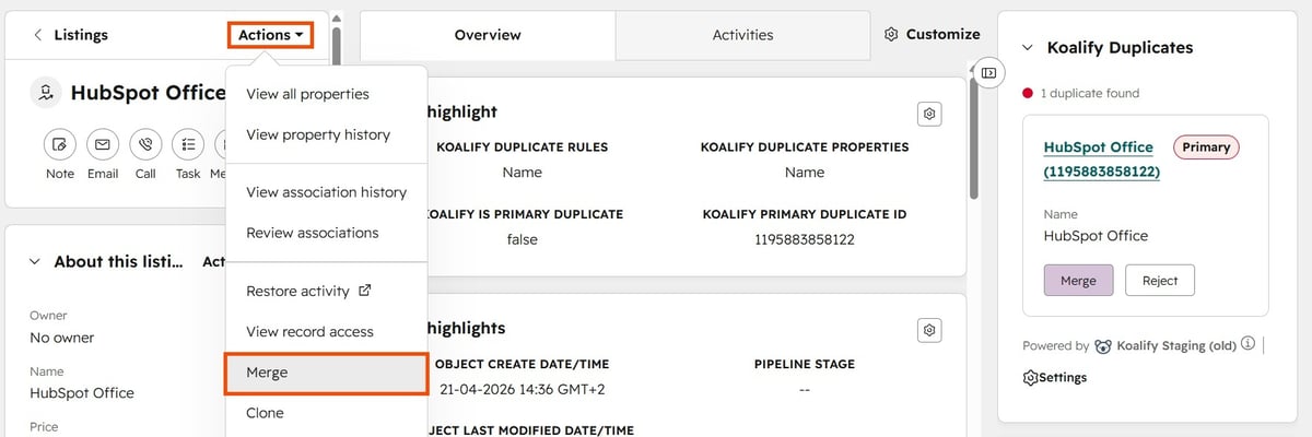 How to Manually Merge Listings Records in HubSpot