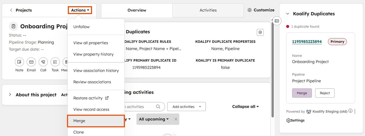 How to Manually Merge Projects Records in HubSpot