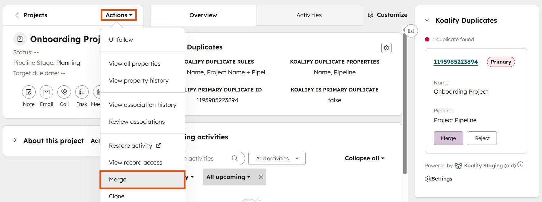 How to Merge Duplicate Projects Records in HubSpot