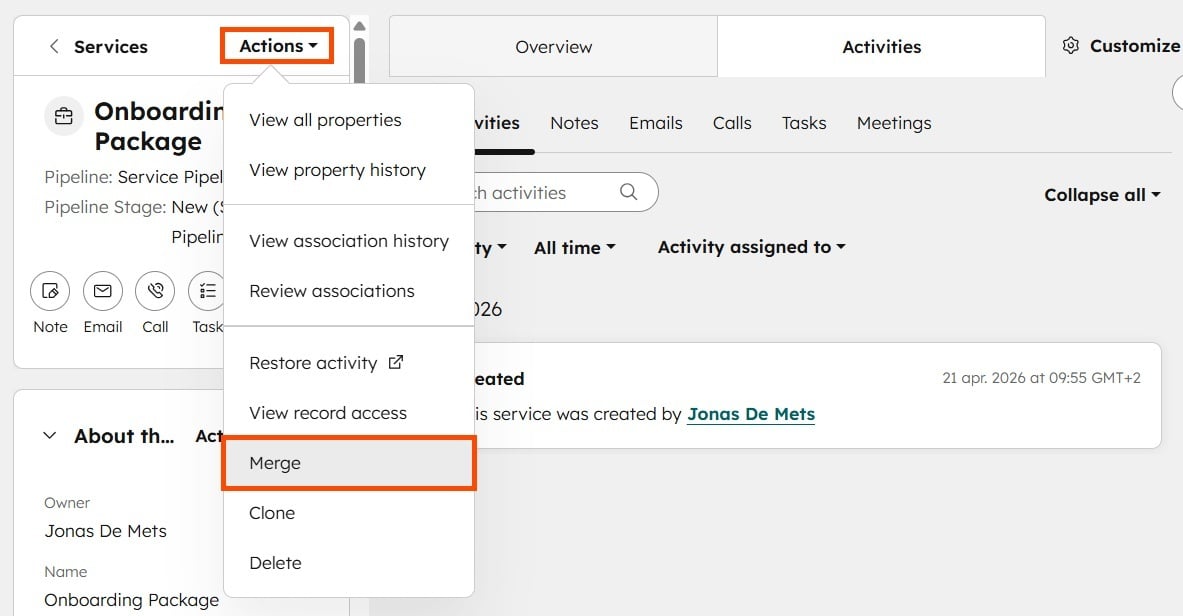 How to Manually Merge Services Records in HubSpot 2