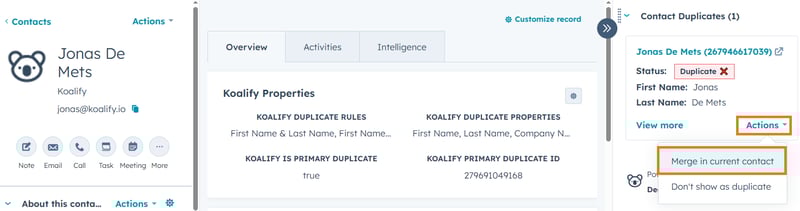 How to Merge Contacts in HubSpot with the Koalify CRM Cards🖼️