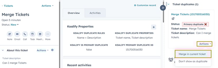 How to Merge HubSpot Tickets Using Koalify CRM Cards