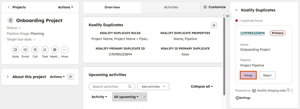 How to Merge Projects Duplicates Using Koalify CRM Cards