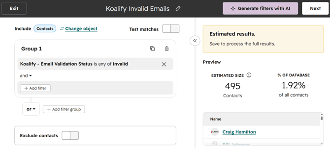 How to create an exclusion list for invalid emails in HubSpot