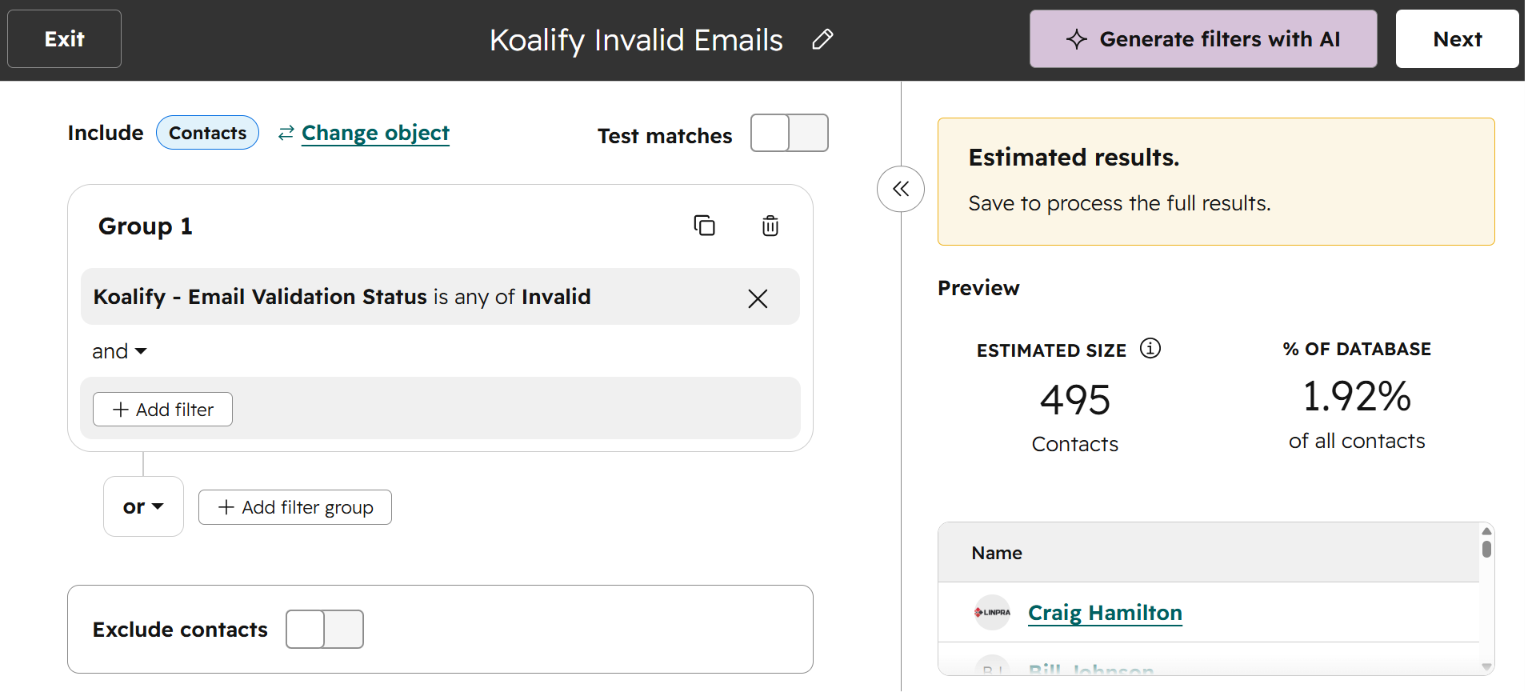 How to create an exclusion list for invalid emails in HubSpot