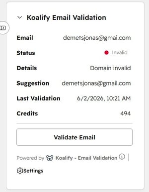 How to validate a contacts email address using the Koalify Email Validation Card