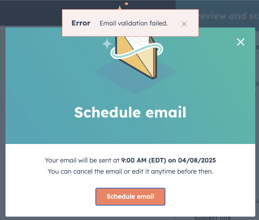 HubSpot Email validation failed vs Not a valid email address