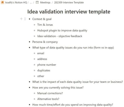 Idea validation interview template
