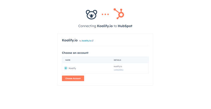 Koalify Install - Choose your HubSpot Account