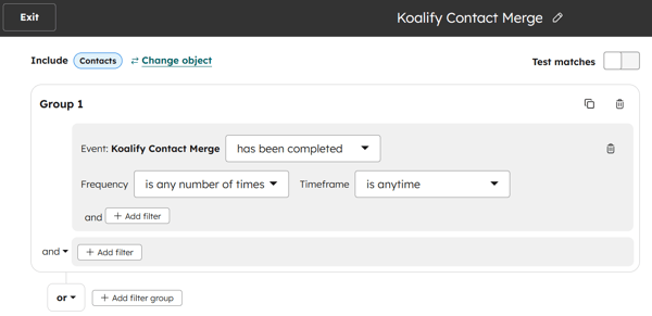 Koalify Merged Contacts Segment Filters