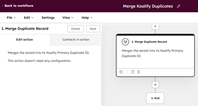 Koalify Primary Duplicate impact on workflow action