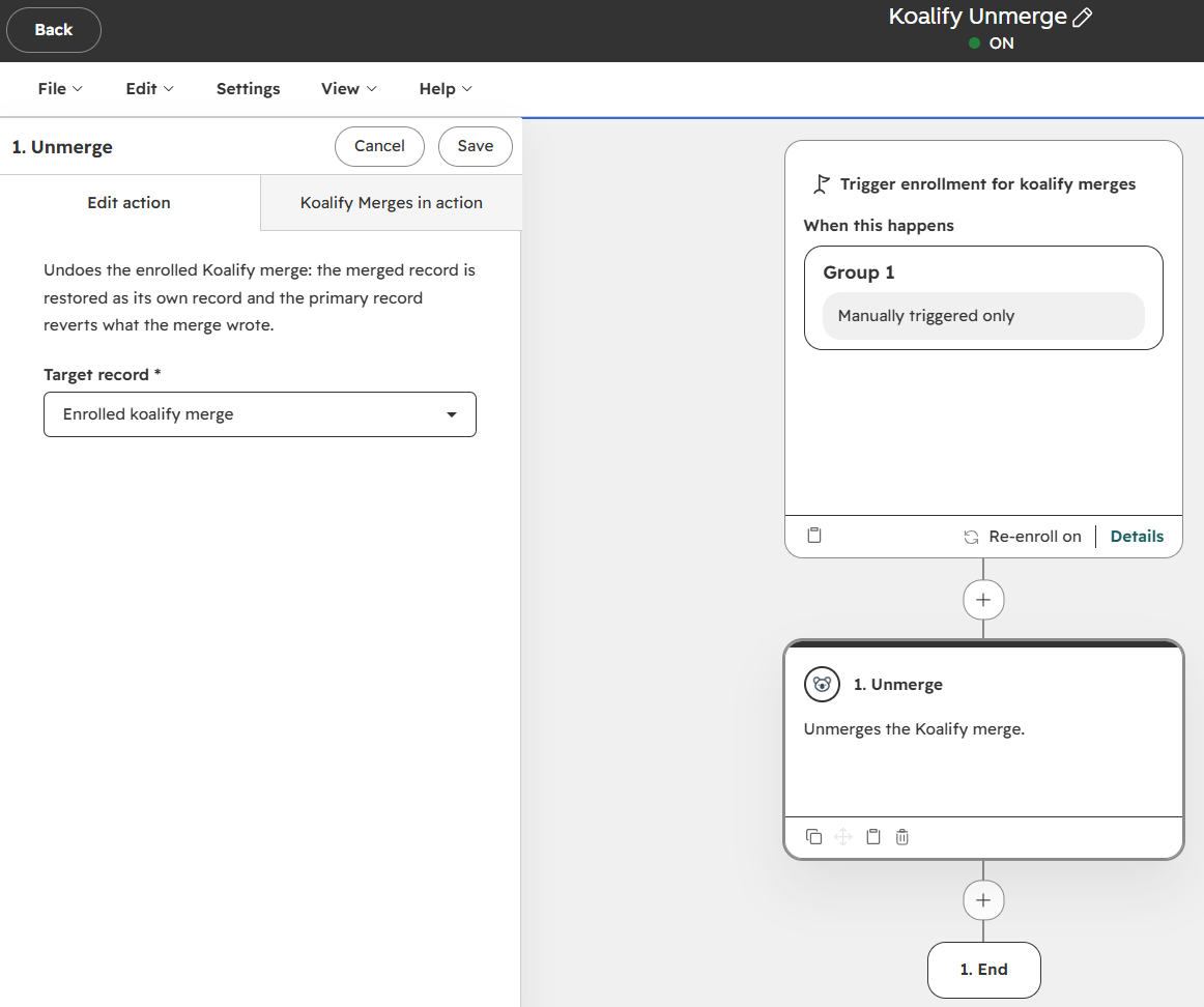 Koalify Unmerge Workflow