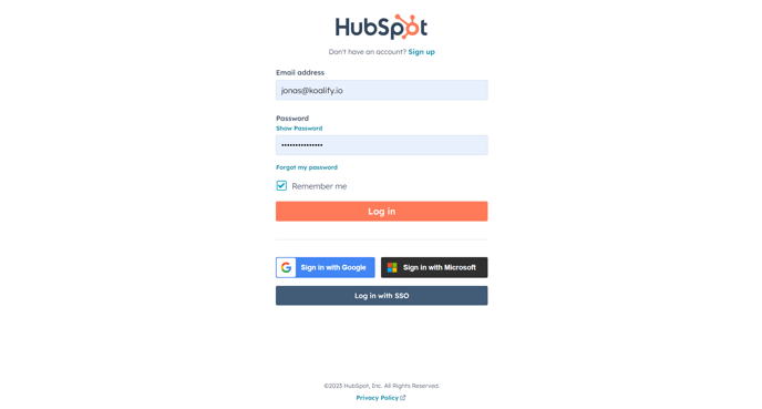 Koalify install - Login to your HubSpot account