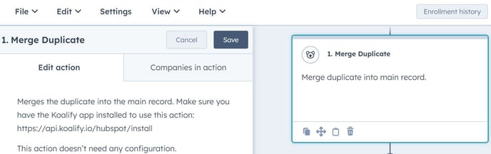 Koalify primary duplicate rule for workflow action