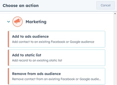 Marketing ads audience actions