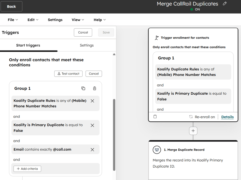 Merge CallRail duplicates with a workflow