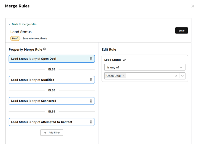 Merge rule for Lead Status V2