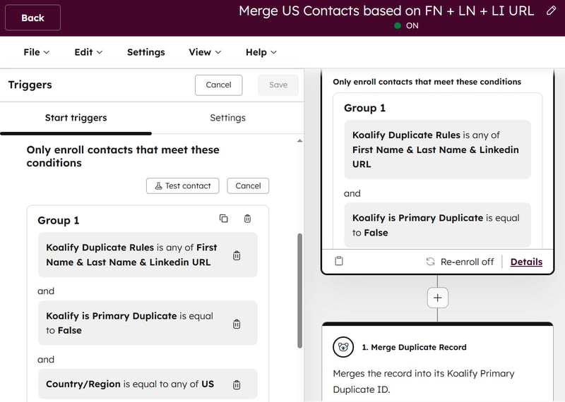 Merging via Koalify is straightforward when the filter criteria are available on the non-primary records