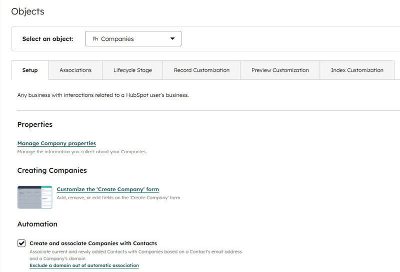 Review HubSpot’s company auto-creation settings