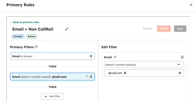 Set non-CallRail contacts as the primary record