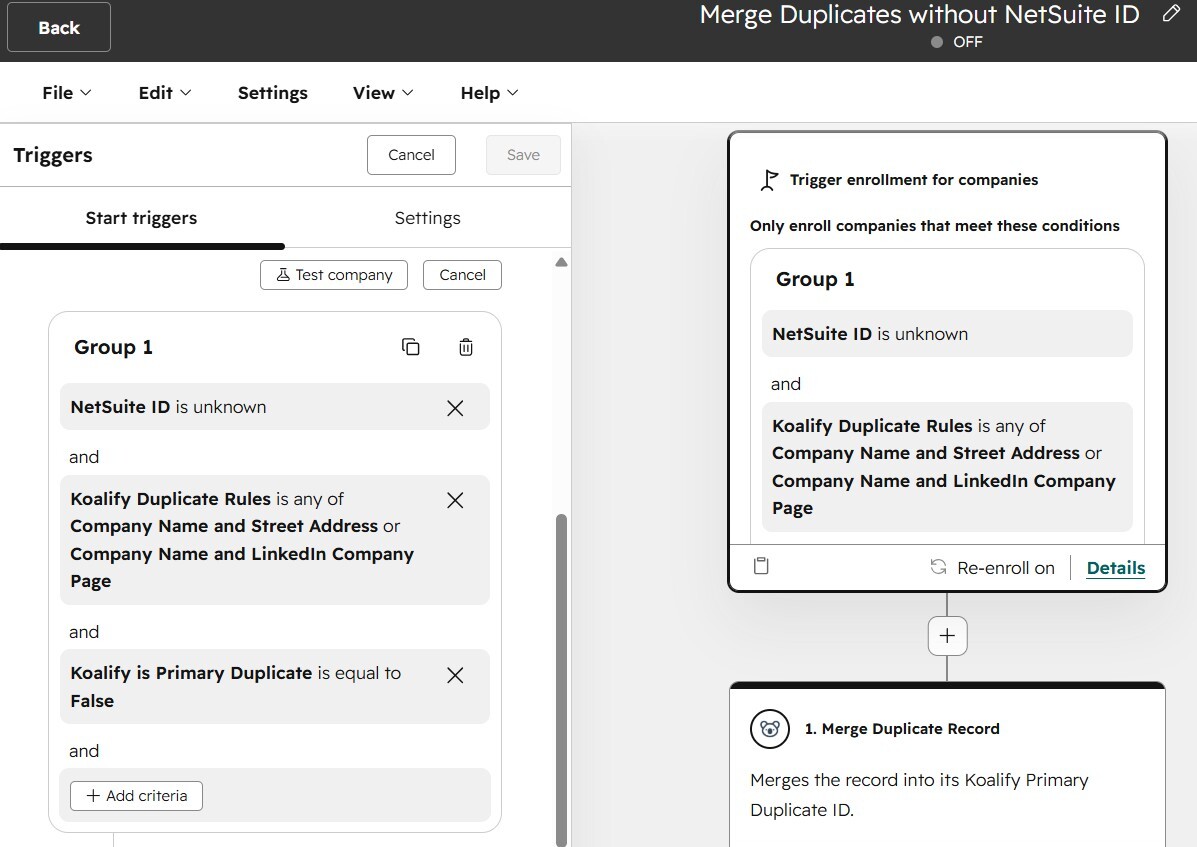 Setting up the workflow to bulk merge duplicates without NetSuite ID