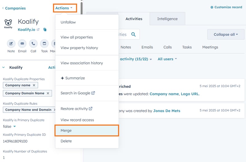 Steps to Manually Merge Companies in HubSpot